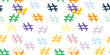 © Artskrin - Seamless vector pattern of colorful hashtag symbols repeated across white background, playful and digital social media inspired design.