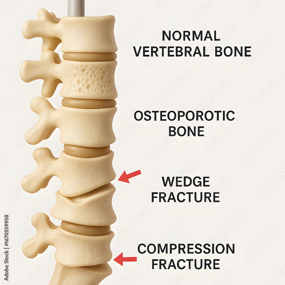 Vertebral bone anatomy illustration showing normal vertebra ...