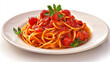 © Obaidul - Delicious plate of spaghetti with fresh tomato sauce and basil isolated on white background