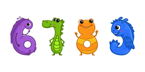 Wall Mural - set of funny cartoon monster digits from 6 to 9 in flat style. Good for lettering or font design, headers, t-shirts, kids illustration. Vector illustration. 
