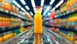 © RidoyDesigns - Yellow Juice Bottle on Supermarket Aisle