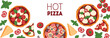 © DiViArts - Italian Pizza frame. Italian food. Vector illustration. Hand drawn flat food style. Top view. Menu, package, logo, design template.