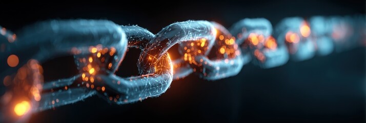 3D Visual of Blockchain on a Tech-Themed Banner with Binary Code and Digital Coins