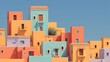 A vibrant collection of colorful buildings clustered together under a clear sky, showcasing a variety of pastel hues and architectural styles.