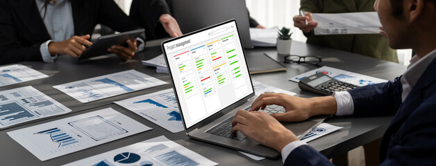 Wall Mural - project planning software for brisk business project management on the computer screen showing timel
