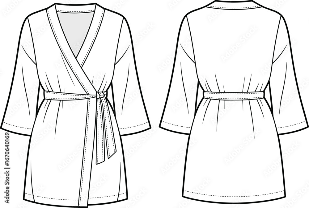 Stylish kimono-style robe flat technical drawing, a versatile must-have ...