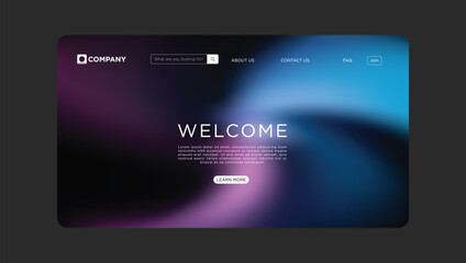 Modern website landing page design with welcome message and gradient background