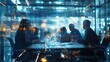 © maxximmm - Business people in meeting room. A blurred image of people meeting in a modern business. Building a conference room with generative ai. Professionals gathered in a conference lifestyle room.