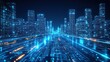 © ELY - Digital Futuristic Cityscape at Night with Glowing Lines and Skyscrapers
