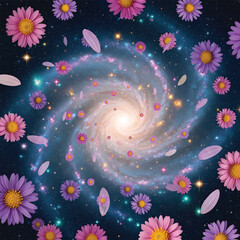 cosmic floral galaxy pattern with celestial elements