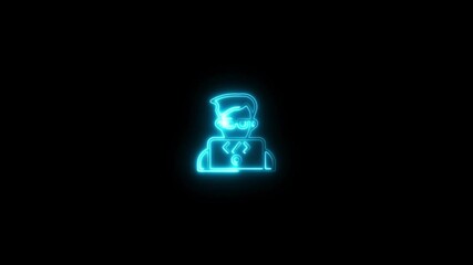 Cyan Neon Programmer with Laptop Icon on Black Background coding developer