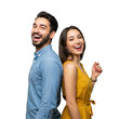 © Shahnaj - Joyful young couple back to back laughing together sharing a moment of pure happiness isolated on transparent background