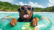© Nataliia - A powerful Rottweiler dog relaxes in the clear tropical sea, its strong presence contrasted by the peaceful water. The image showcases the dog's calm demeanor and its enjoyment of the natural environm