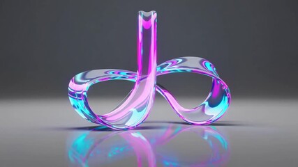 three-dimensional representation, non-representational roseate azure sinuous transparent strip and mirror on the surface . roseate azure neon illumination consequence.