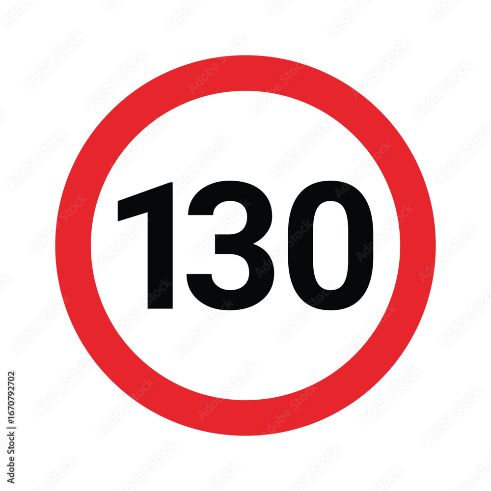 Speed limit sign 130 km h icon. Road signs with speed limit warnings ...