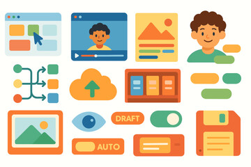 User-interface, web development flat icon set. ux, ui design, digital icons collection