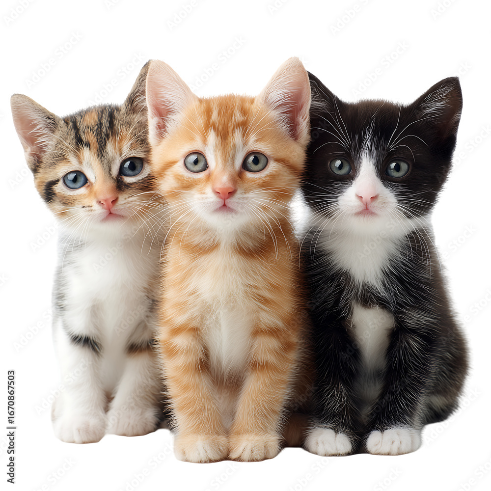 Adorable Trio of Kittens Three Cute Cats Sitting Together Stock Photo |  Adobe Stock, image size:1000x1000
