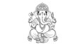 © Andi - Detailed monochrome line art of Lord Ganesha seated in blessing posture with lotus and ornate crown. Versatile sacred artwork