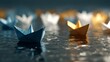 © JovialFox - Thinking different Business Concept step out of your comfort zone to change in business management. Paper Boat Change Direction Way from dark to light. Original solution - 3d render