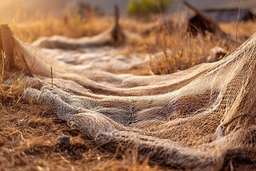Sunlit fish net draped on earth high resolution picture