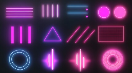 Wall Mural - neon geometric shapes on a dark background.