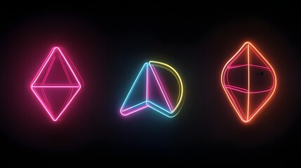 Wall Mural - Three neon-lit geometric shapes against a dark background.