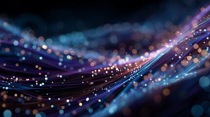 Wall Mural - digital flow with glowing particles: an eye-level abstract artwork featuring the depiction of flowin