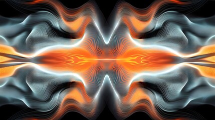 Wall Mural - abstract symmetrical design with flowing lines of orange and gray.