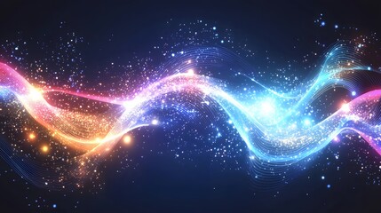 Wall Mural - abstract design with glowing, flowing lines and shimmering particles.