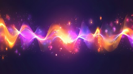 Wall Mural - Abstract wavy design with vibrant colors and glowing particles.