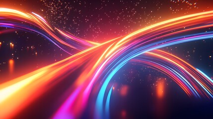 Wall Mural - abstract design with vibrant light trails and shimmering particles.