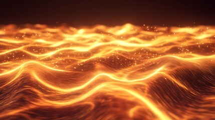 Wall Mural - abstract golden wavy lines with glowing particles.