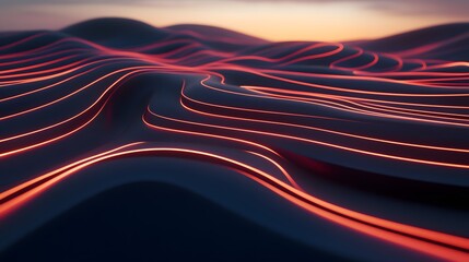 Wall Mural - abstract design of undulating lines with glowing accents.