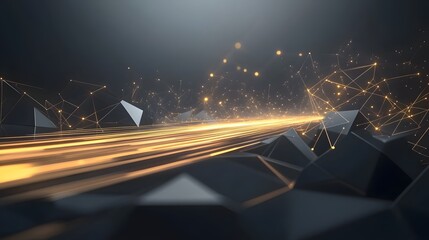 Wall Mural - abstract geometric design with glowing light trails.