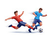 © Ghyovha - Soccer Striker Dribbling the Ball While Being Tackled by Opponent, Vector Illustration