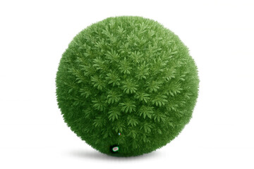Lush green grass forming a perfect sphere, rotating gently against a transparent background, creating a surreal and organic image