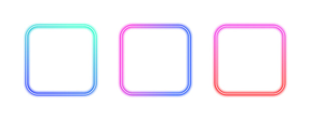 Wall Mural - collection of colorful gradient glowing square frame elements on a transparent background