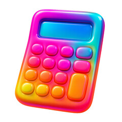 Vibrant glossy calculator with colorful rainbow gradient buttons and screen against black