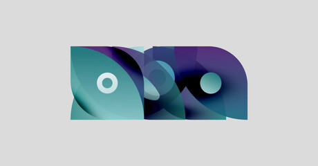 Wall Mural - abstract shapes overlap, creating dynamic composition. teal, purple hues dominate neutral background