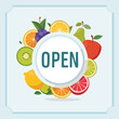 © cloud7days - Open vector illustration decorated with colorful fruit elements in a clean, modern style.