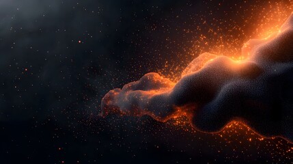 Wall Mural - a dark, abstract image features a cloud-like form with a gradient of orange light emanating from wit