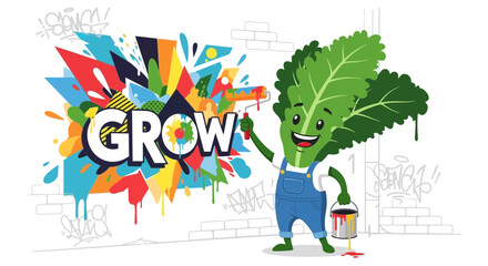  Cute Cartoon Character Paints Colorful Graffiti Mural Representing Growth and Creativity