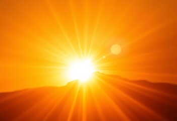 Wall Mural - Golden light rays burst from center, soft sunset hues, warm abstract glow, orange, visual