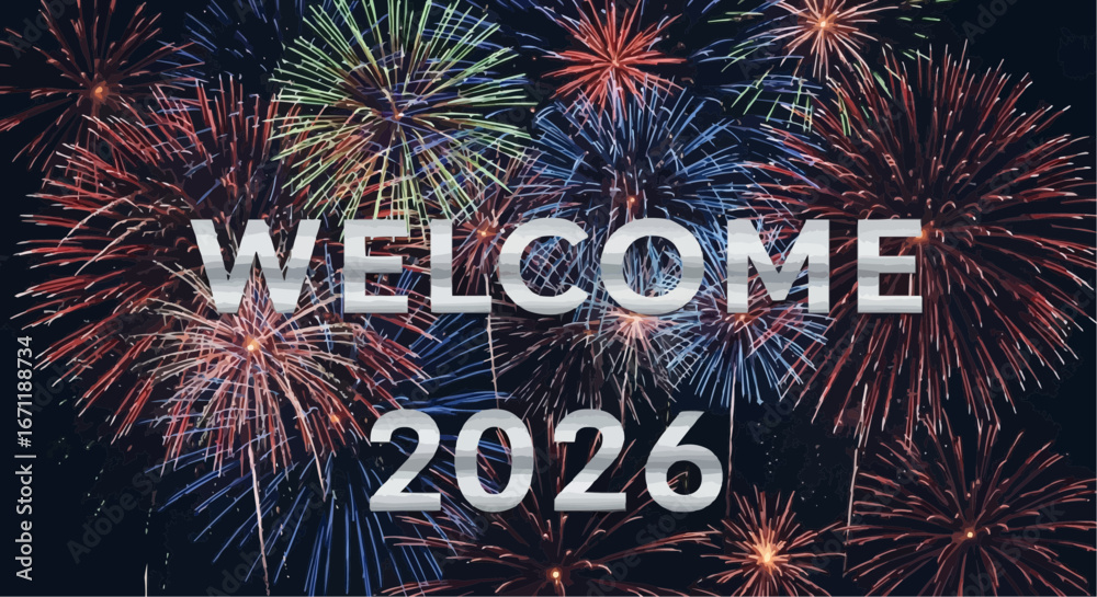 Welcome 2026 with Fireworks Celebration Stock Vector | Adobe Stock