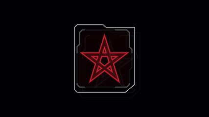 Wall Mural - Dynamic Red Pentagram Star Digital HUD Interface Animation Loop
