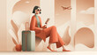 © Atchariya63 - Woman suitcase airport travel waiting stylish sunglasses airplane modern relaxed woman sitting with suitcase airport reading phone airplane flying