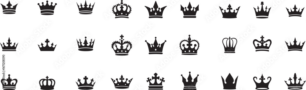 Royal Crown Icon Set – Black and White Vector Collection Stock Vector ...