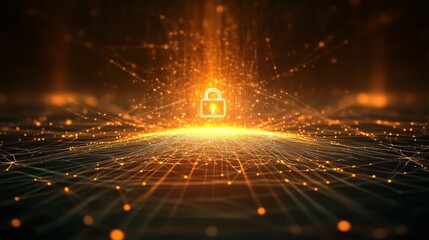 Cybersecurity visual illuminating lock symbol in digital realm for enhanced security concepts