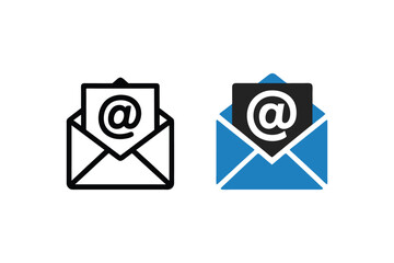 Wall Mural - Email Communication Icons in Black Outline and Blue Fill Symbolizing Digital Correspondence and Connection with Message Delivery