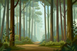 © MAYENUDDIN - A serene forest landscape with a dirt path and tall trees in sunlight